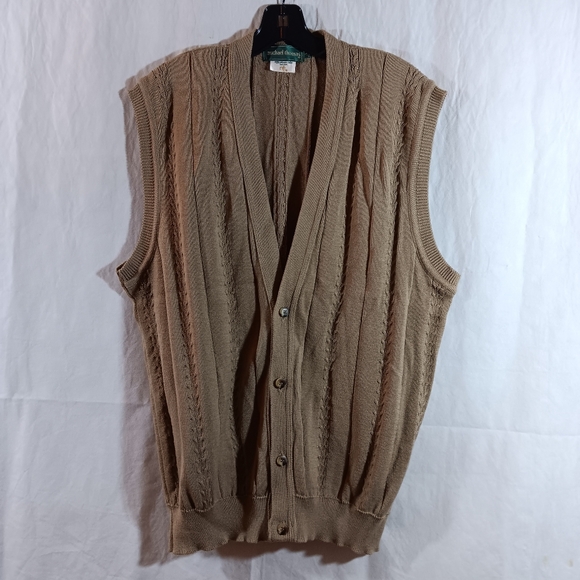 Vintage Michael Thomas Mens XL Sweater Vest Button Tan Egyptian Nile Cotton USA - Picture 1 of 7